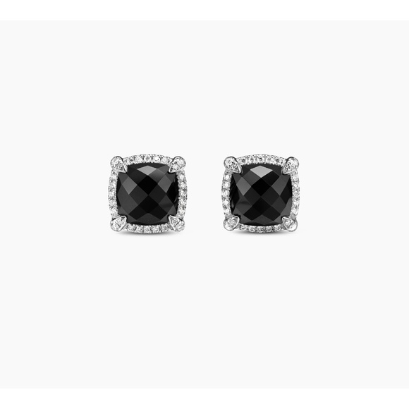 David Yurman Stud Earrings Sterling Silver with Black Onyx and Pave Diamonds - Picture 4 of 8